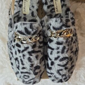 NEW Vintage Havana Gray Cheetah Snug Easy Slides with Gold Chain